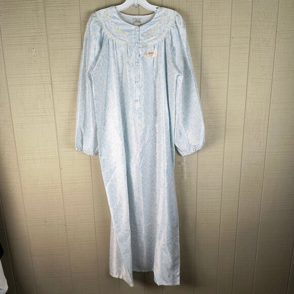 NWOT Aria Satin Nightgown Full Length Brushed Inside Long Sleeve Pastel Blue - Picture 1 of 5